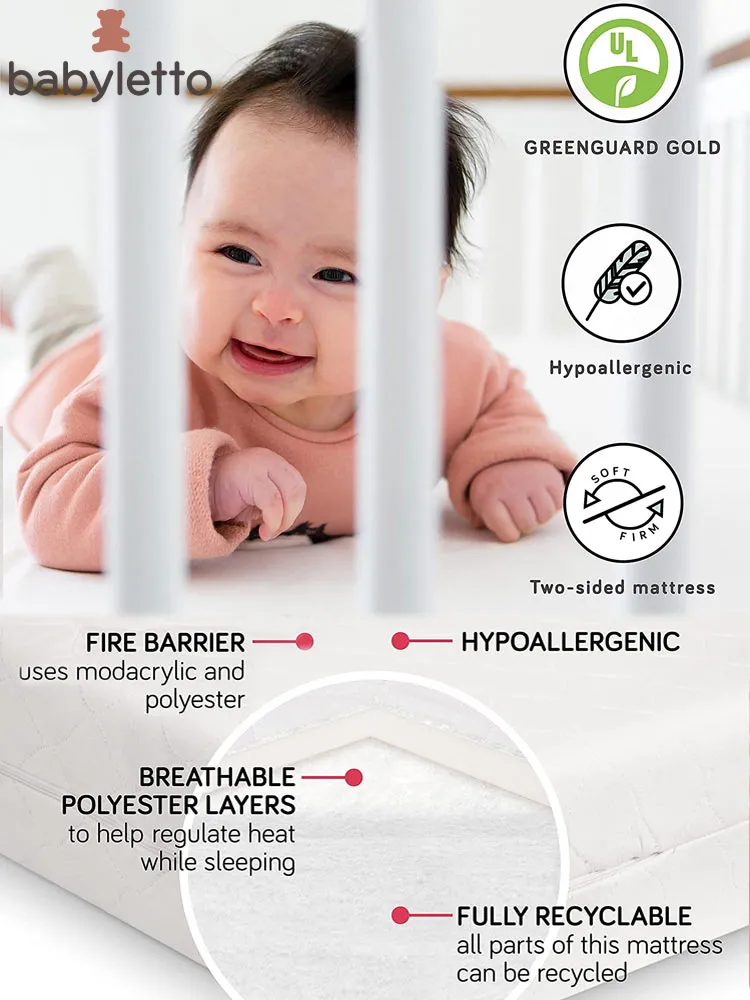 babyletto pure core non-toxic crib mattress with labeled features