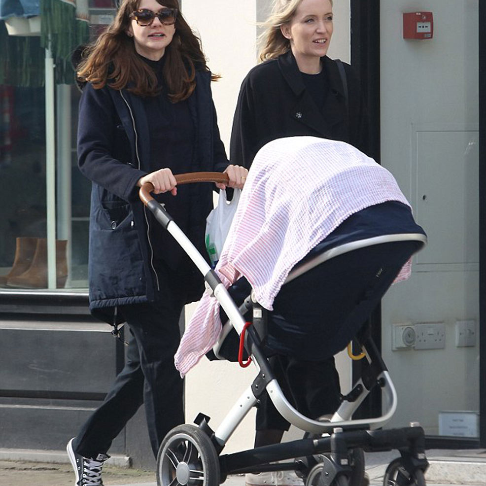 carey mulligan pushing a joolz geo2 stroller
