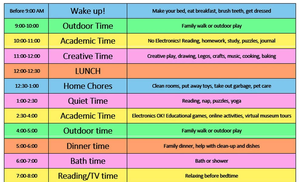 daily schedule for kids printable editable