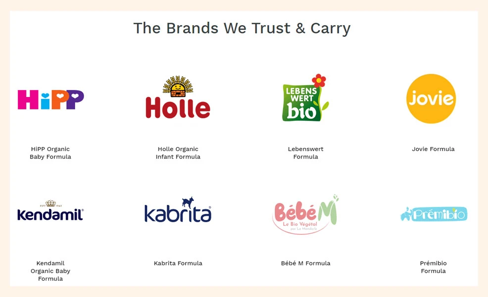 assorted brands of baby formula carried by the milky box