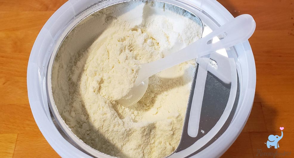 an open container of jovie goat baby formula during preparation