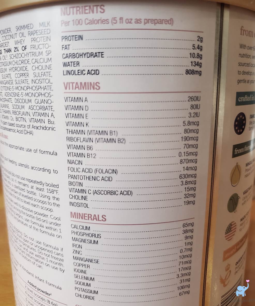 kendamil infant formula nutrition facts