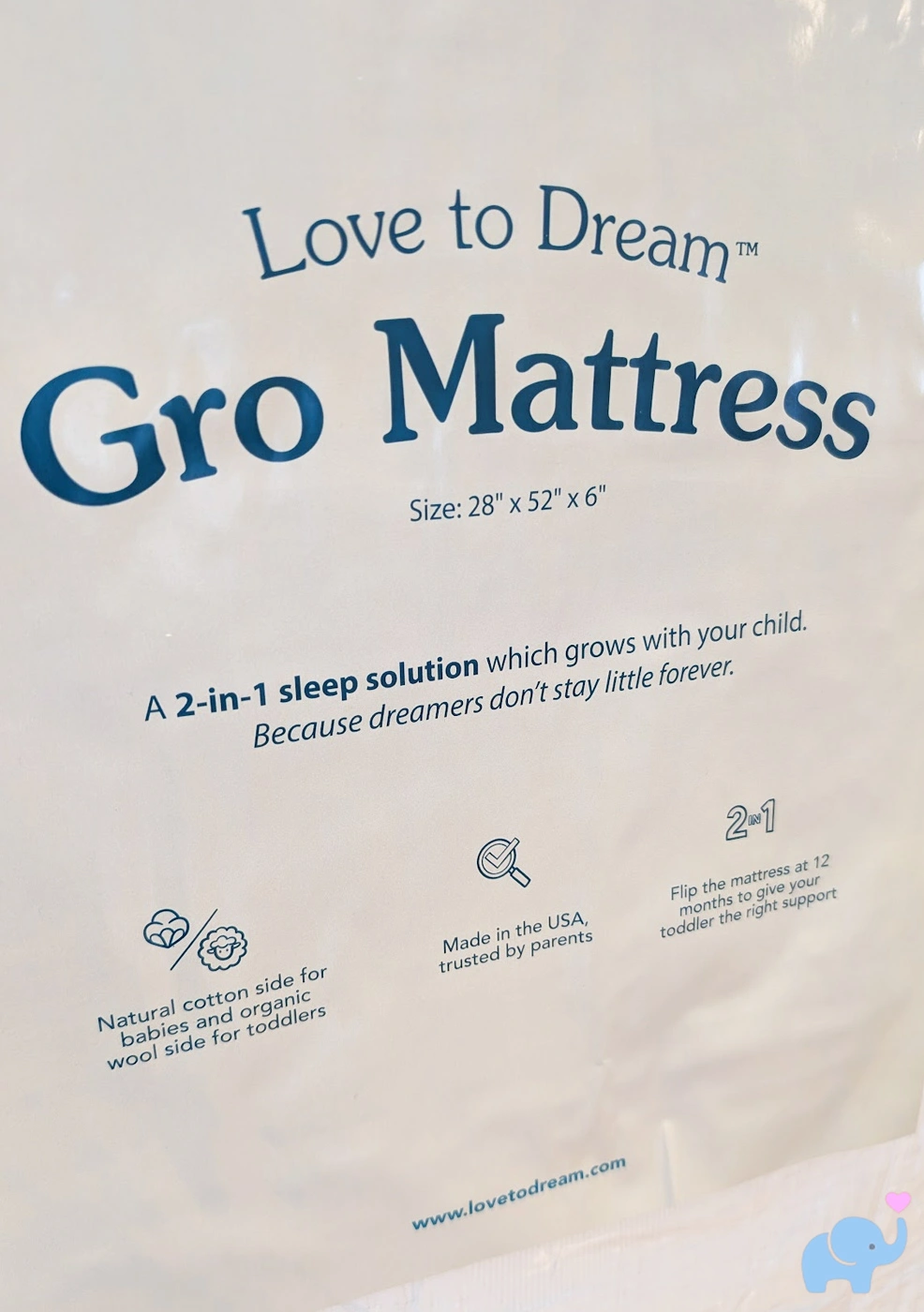 love to dream gro crib mattress outer label