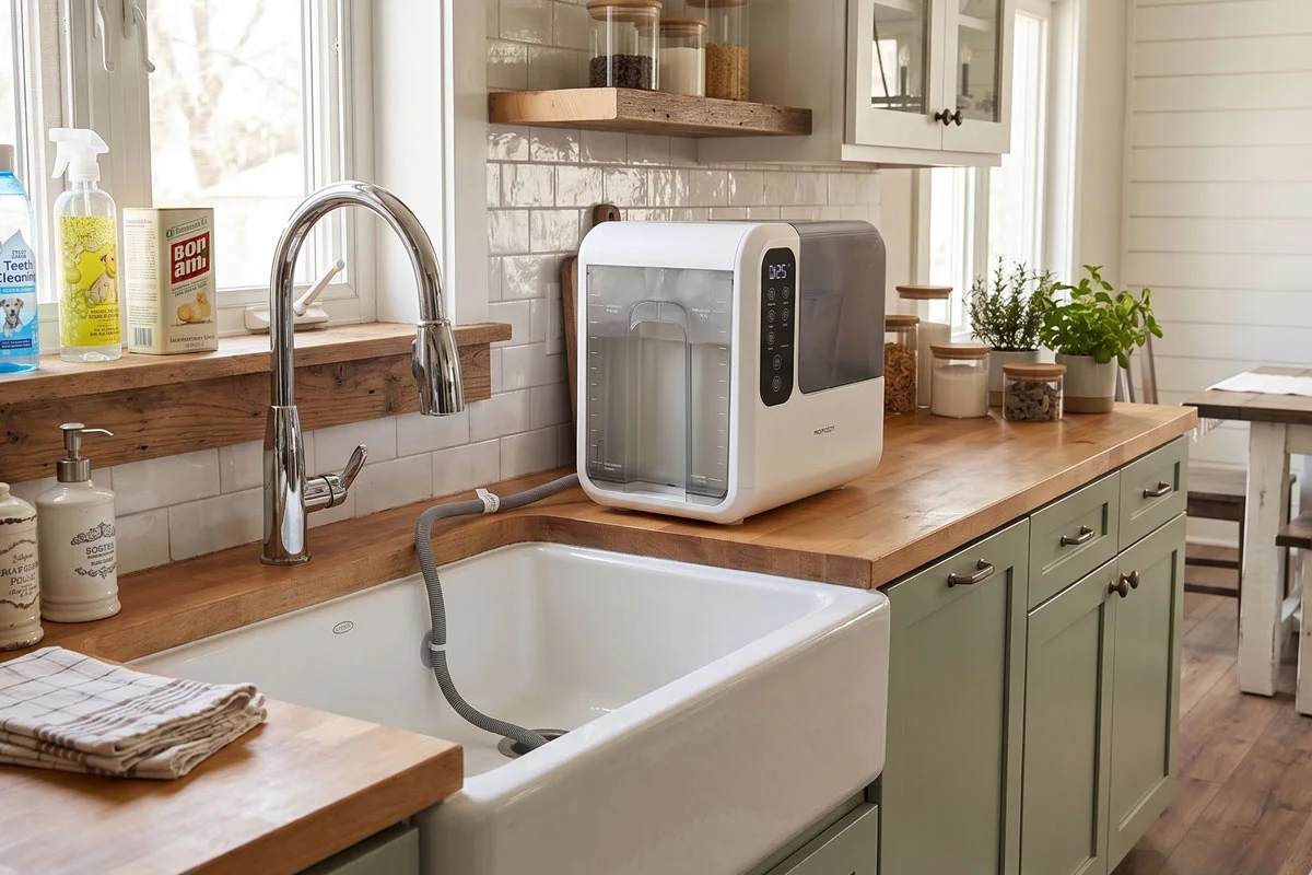 momcozy deepclean d8 baby bottle washer on kitchen counter