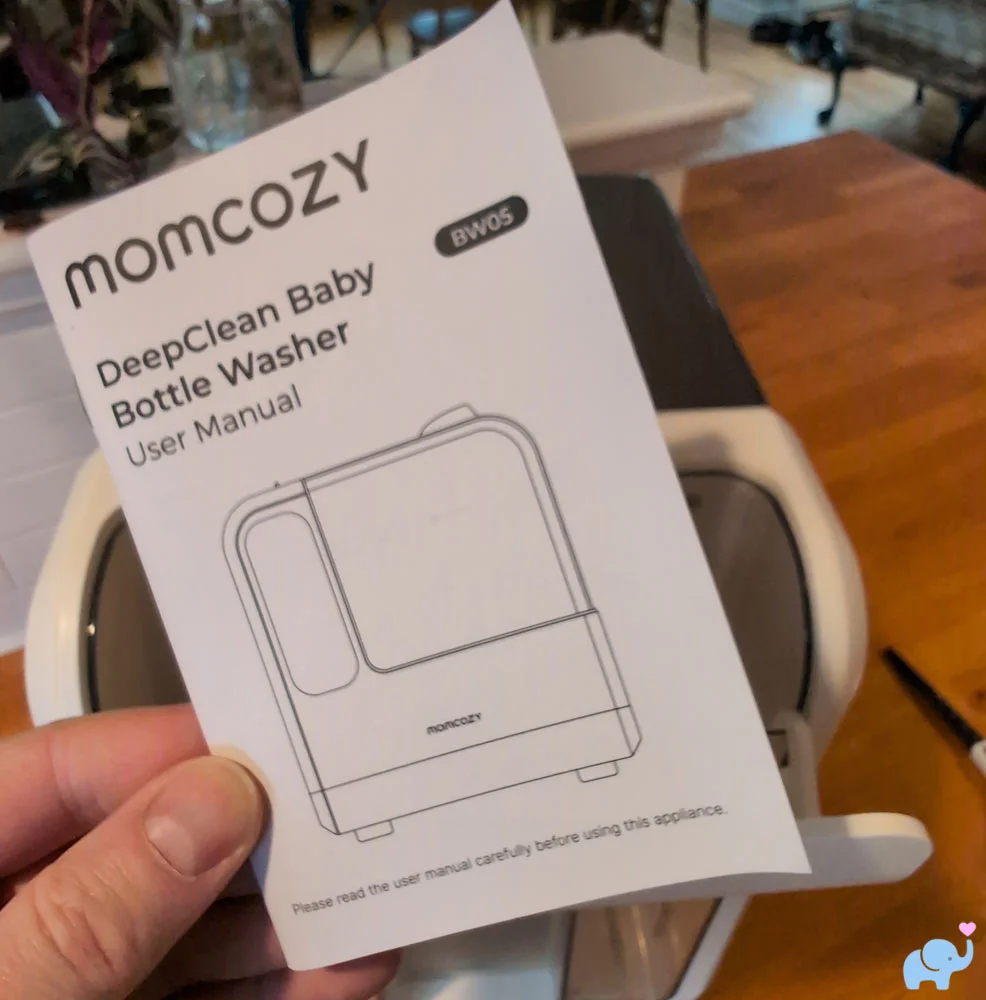 Momcozy DeepClean Baby Bottle Washer D8 user manual showing setup and instructions