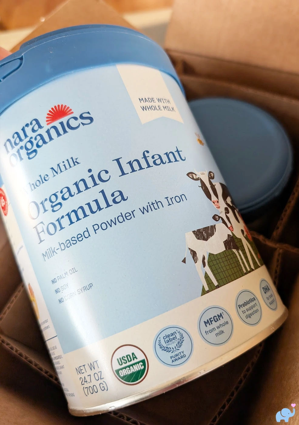 Nara Organics formula cans unboxed