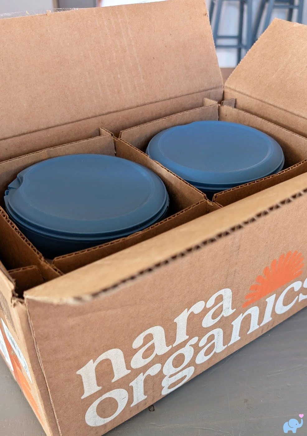 Nara Organics formula unboxing showing the opened shipping box