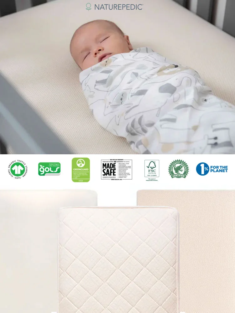 Naturepedic Crib Mattress with sleeping baby and features