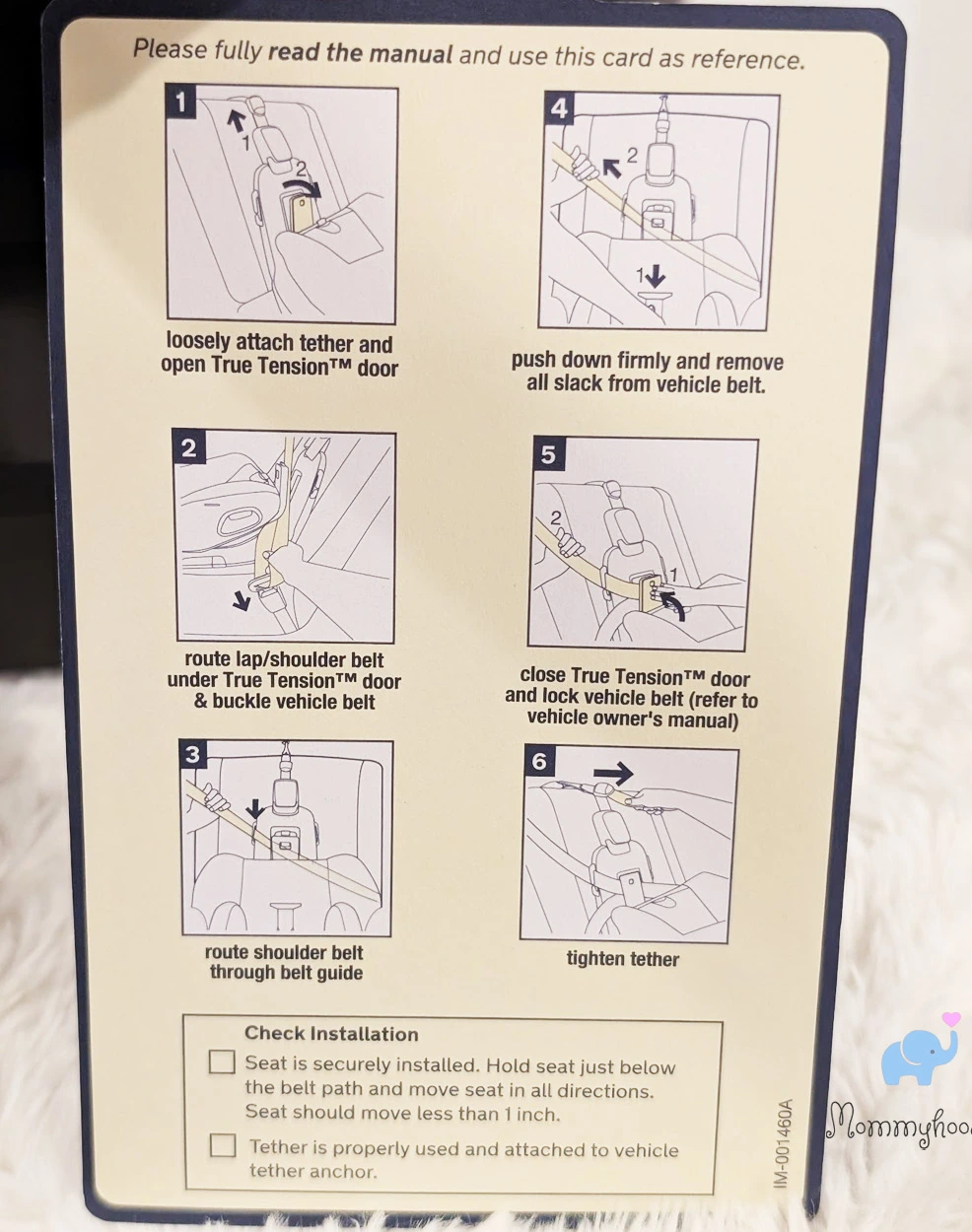 nuna revv maxx quick instruction card stored on back of seat